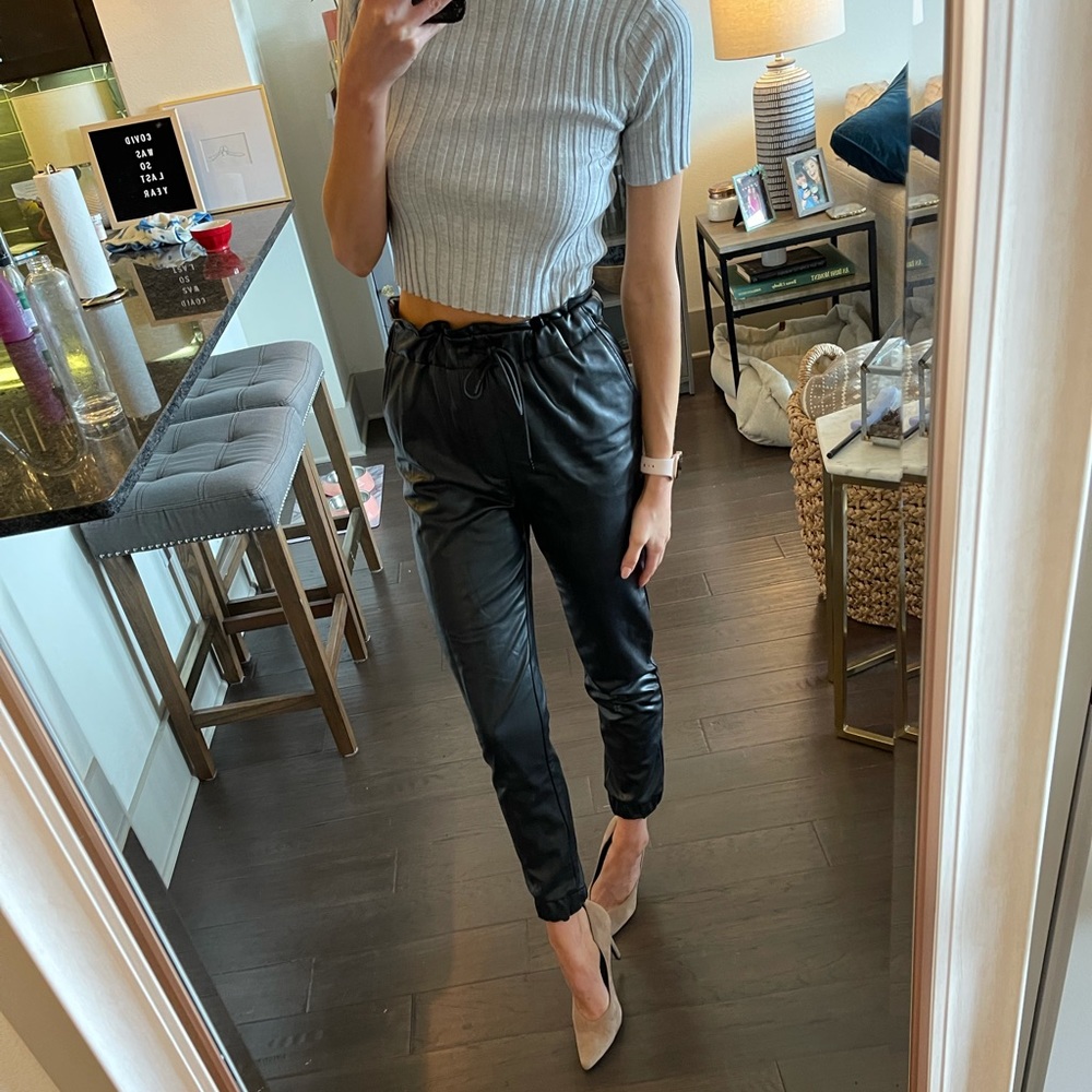 Abercrombie faux-leather black joggers